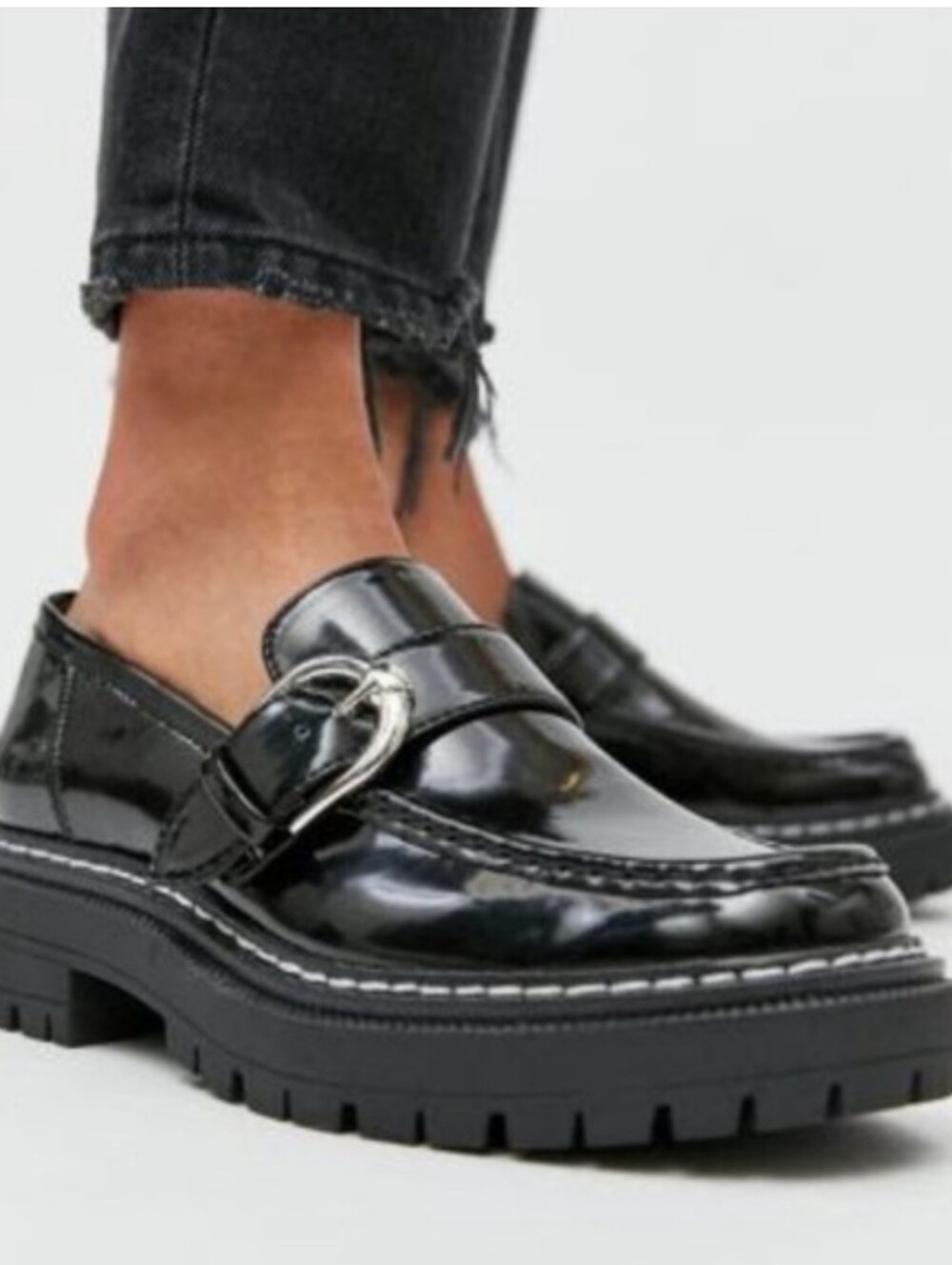 Circus by Sam Edelman Black Patent Lug Sole Loafers with Buckle